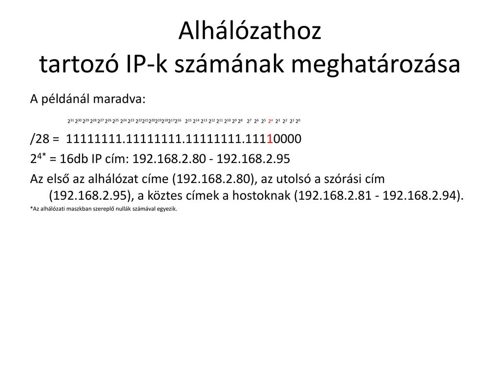 Alhálózathoz tartozó IP-k számának meghatározása