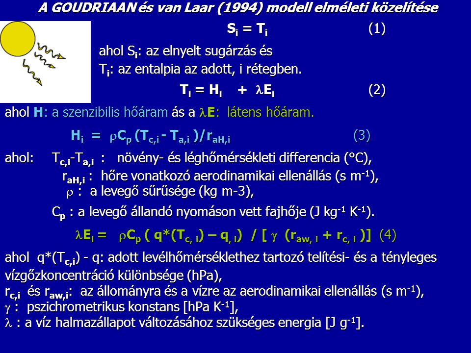 A GOUDRIAAN és van Laar (1994) modell elméleti közelítése