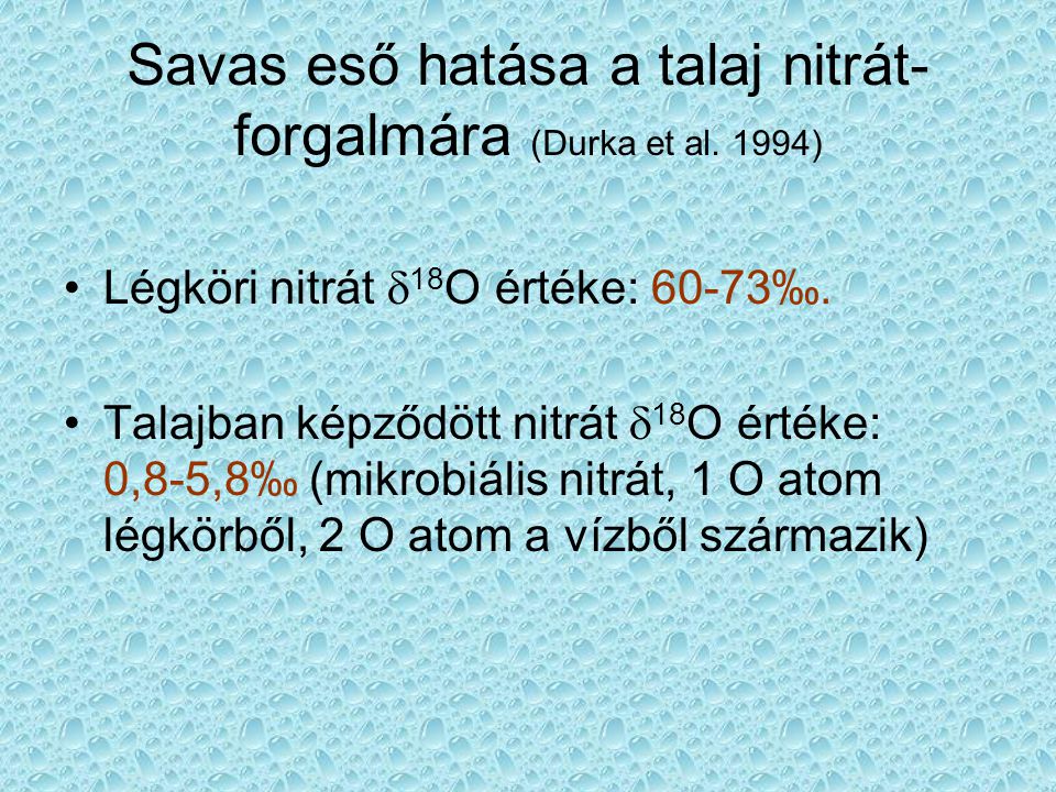 Savas eső hatása a talaj nitrát-forgalmára (Durka et al. 1994)