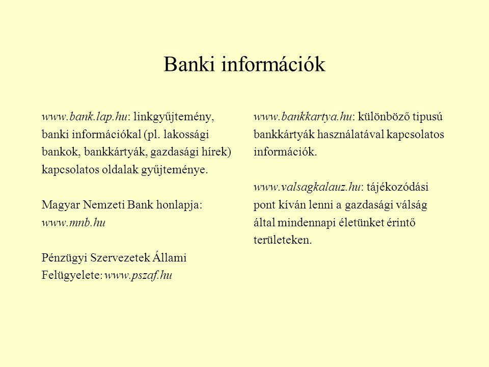 Banki információk   linkgyűjtemény,