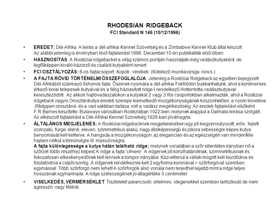 RHODESIAN RIDGEBACK FCI Standard N 146 (10/12/1996)