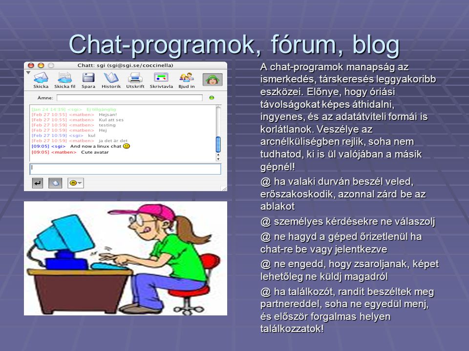 Chat-programok, fórum, blog