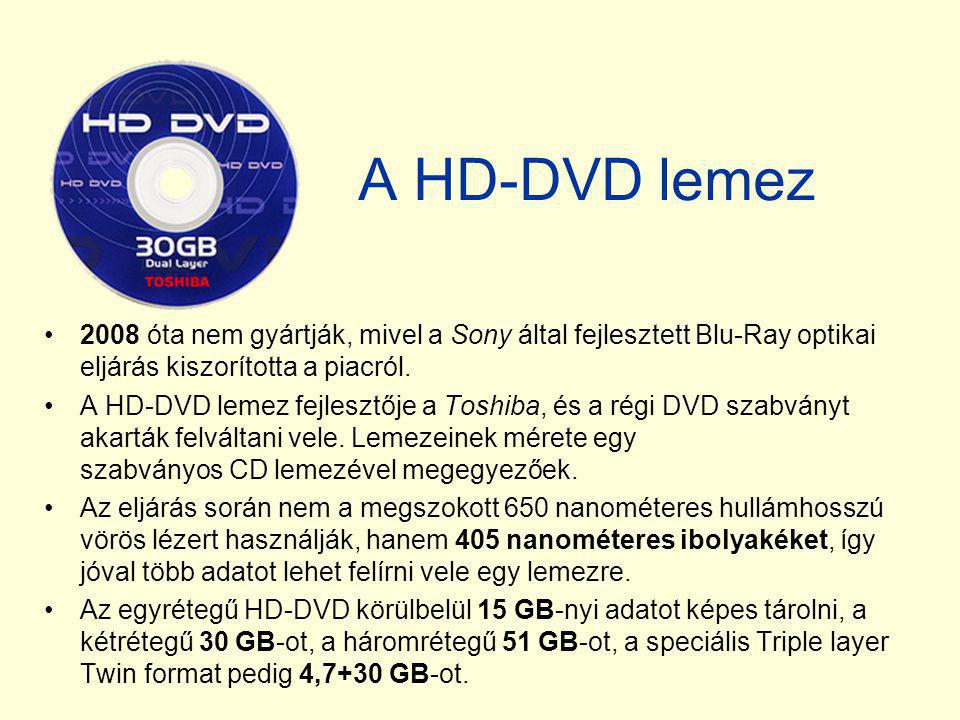 A HD-DVD lemez 2008 óta nem gyártják, mivel a Sony által fejlesztett Blu-Ray optikai eljárás kiszorította a piacról.