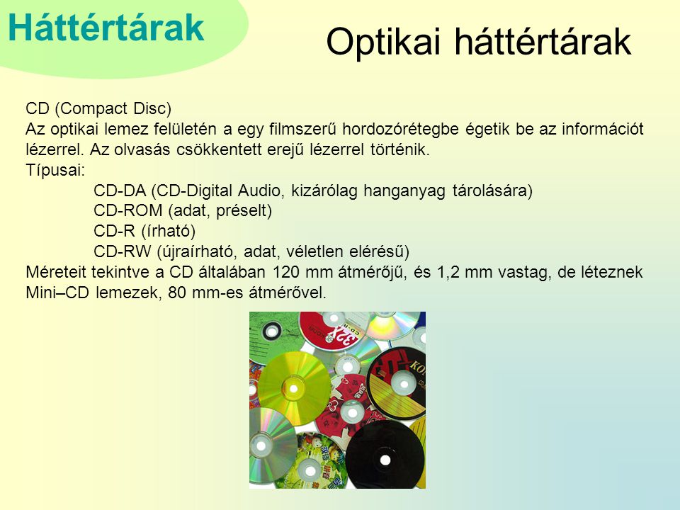 Optikai háttértárak CD (Compact Disc)