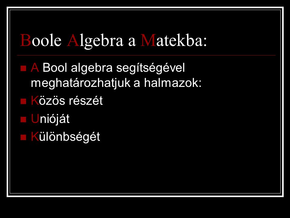 Boole Algebra a Matekba: