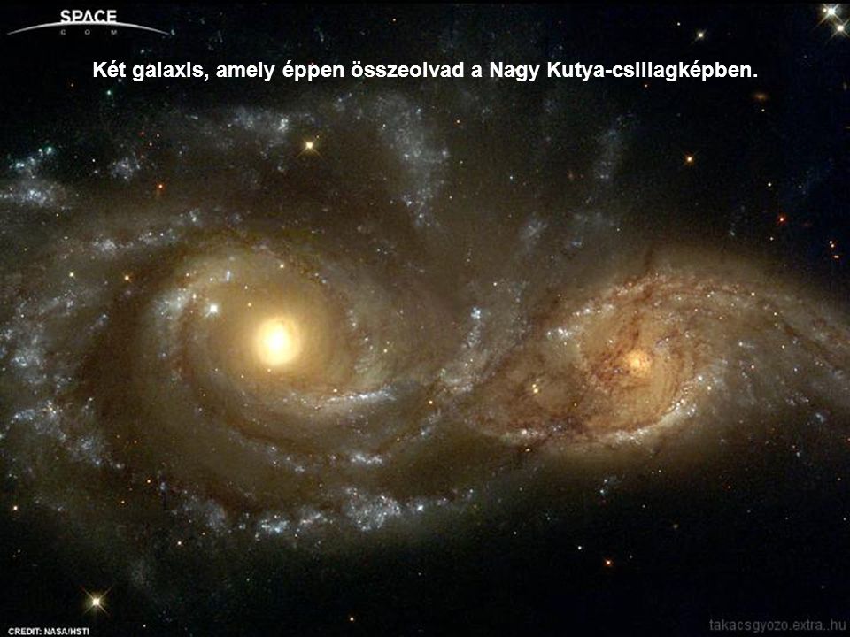 Két galaxis, amely éppen összeolvad a Nagy Kutya-csillagképben.