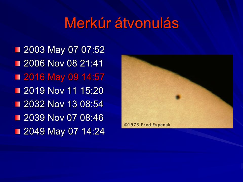 Merkúr átvonulás 2003 May 07 07: Nov 08 21: May 09 14:57