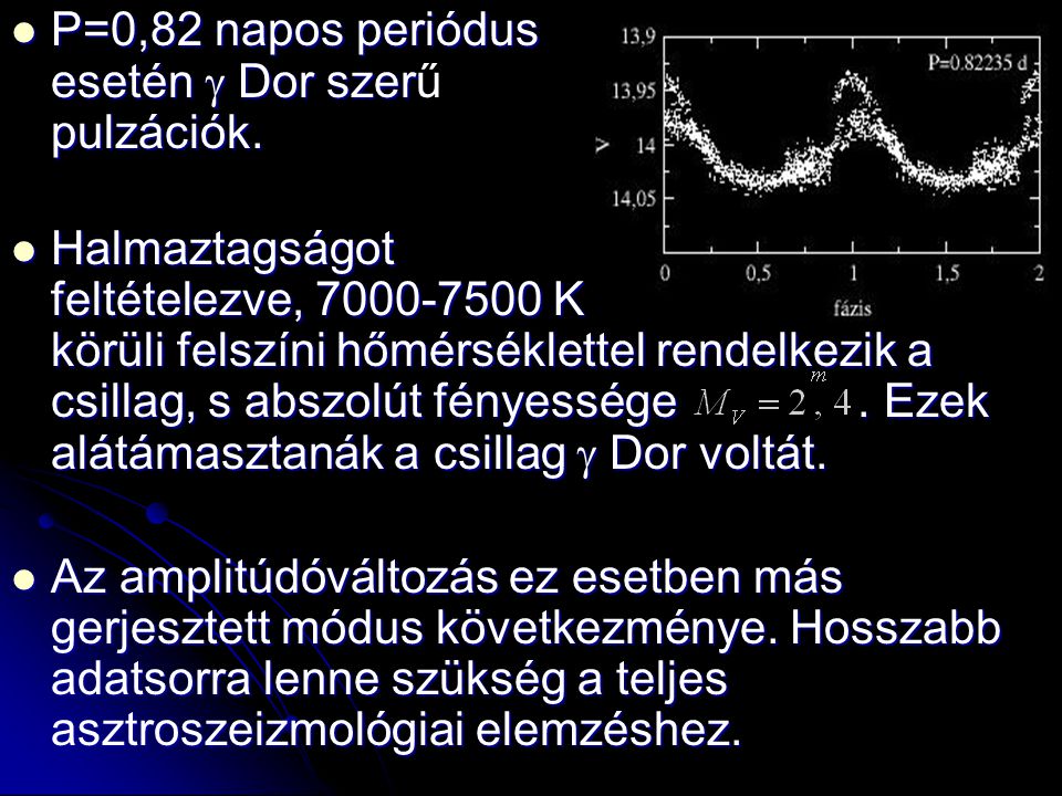P=0,82 napos periódus esetén g Dor szerű pulzációk.