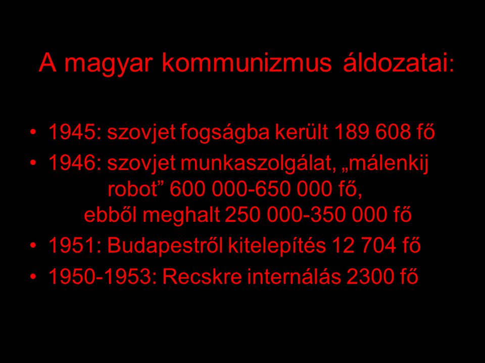 A magyar kommunizmus áldozatai: