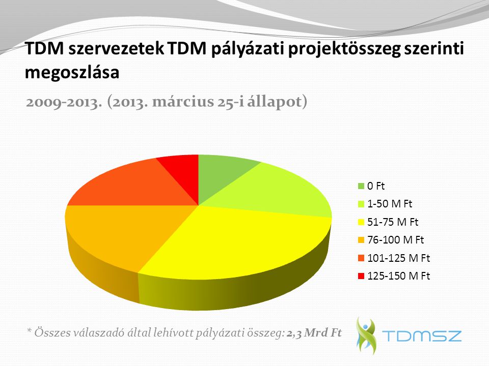 TDM szervezetek TDM pályázati projektösszeg szerinti megoszlása