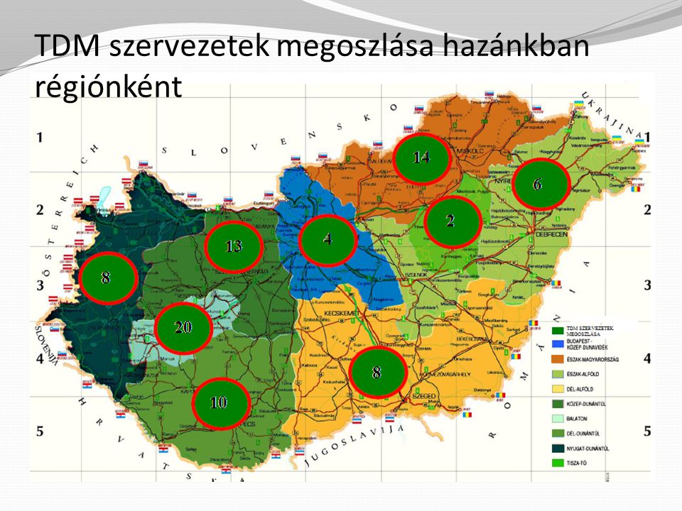 TDM szervezetek megoszlása hazánkban régiónként