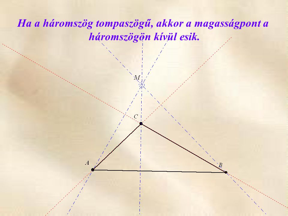 Ha a háromszög tompaszögű, akkor a magasságpont a