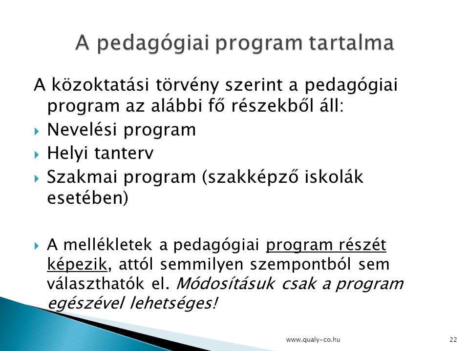 A pedagógiai program tartalma