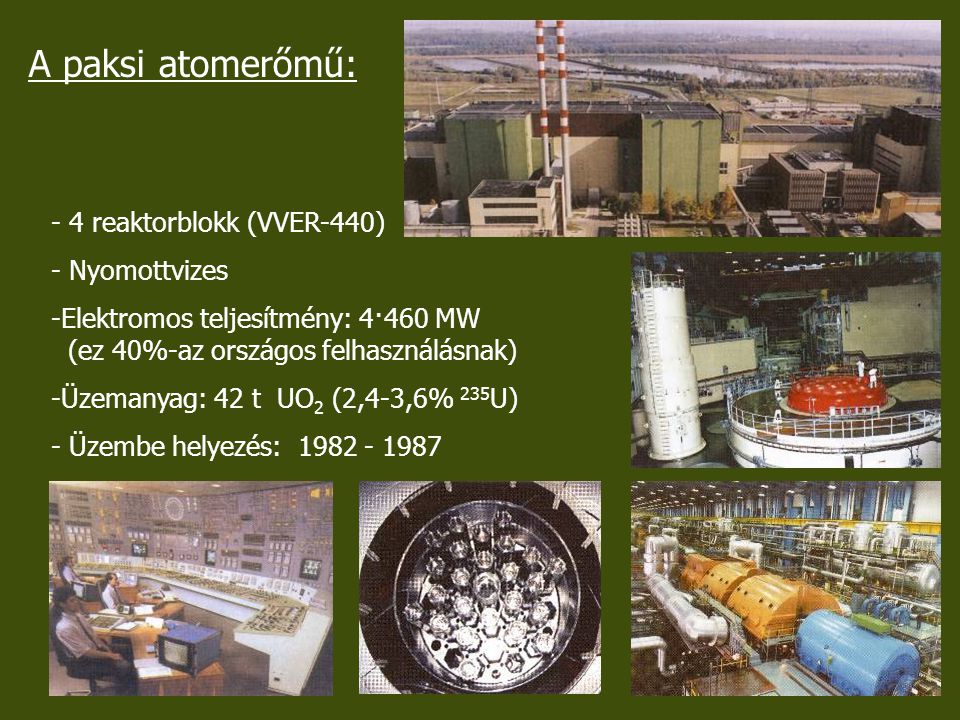 A paksi atomerőmű: 4 reaktorblokk (VVER-440) Nyomottvizes