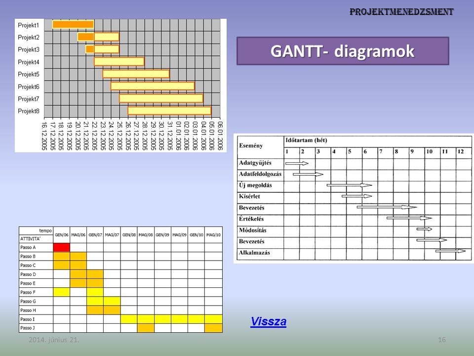 Projektmenedzsment GANTT- diagramok Vissza április 2.