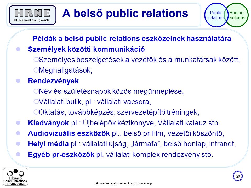 A belső public relations