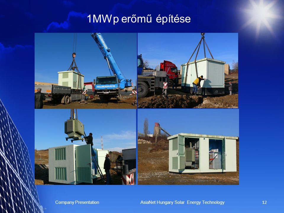 1MWp erőmű építése Company Presentation AsiaNet Hungary Solar Energy Technology