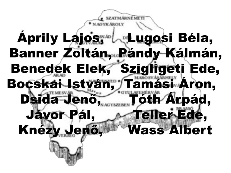 Áprily Lajos, Lugosi Béla, Banner Zoltán, Pándy Kálmán, Benedek Elek, Szigligeti Ede, Bocskai István,