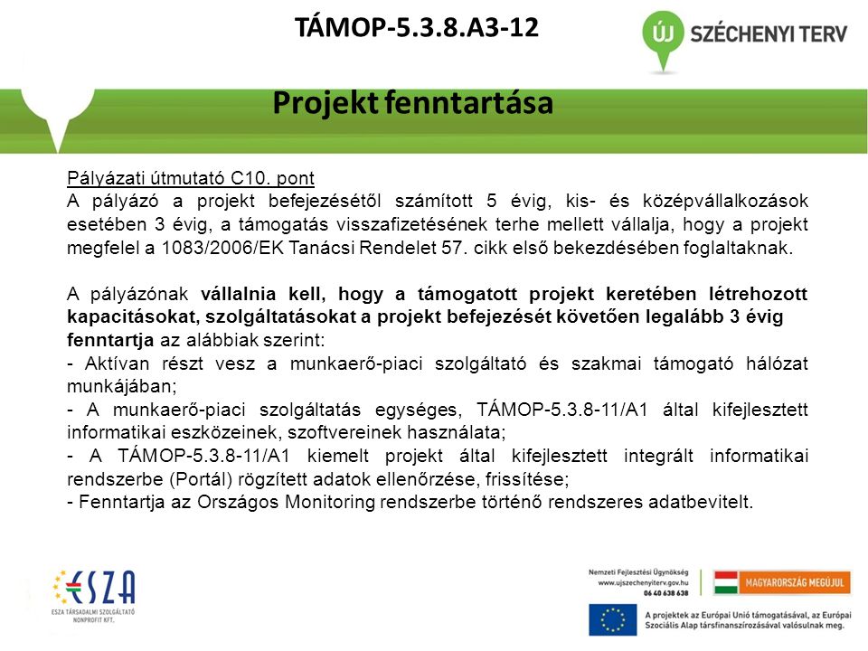 TÁMOP A3-12 Projekt fenntartása