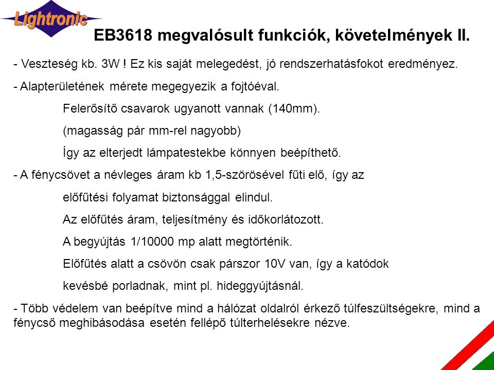 EB3618 megvalósult funkciók, követelmények II.