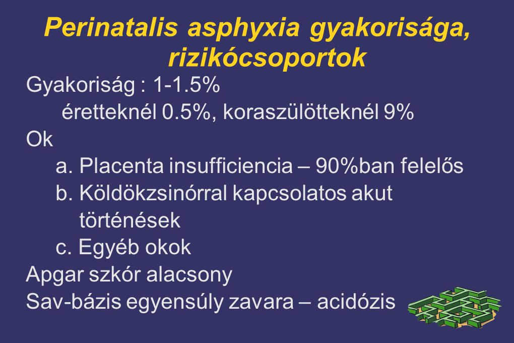 Perinatalis asphyxia gyakorisága, rizikócsoportok