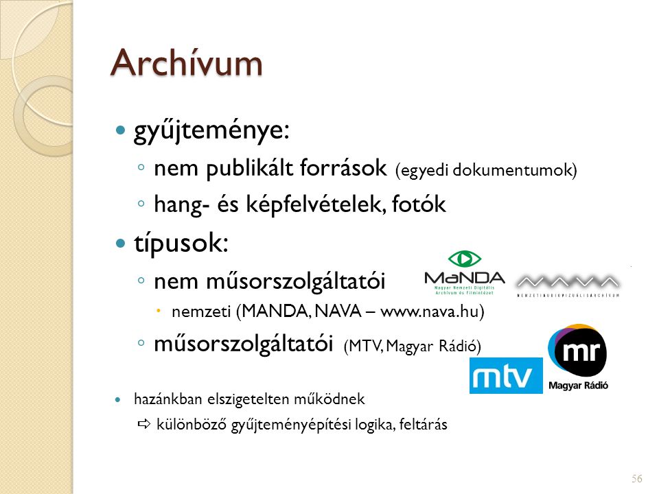 Archívum gyűjteménye: típusok: