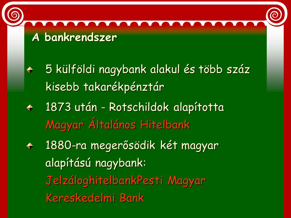 A bankrendszer 5 külföldi nagybank alakul és több száz kisebb takarékpénztár után - Rotschildok alapította Magyar Általános Hitelbank.