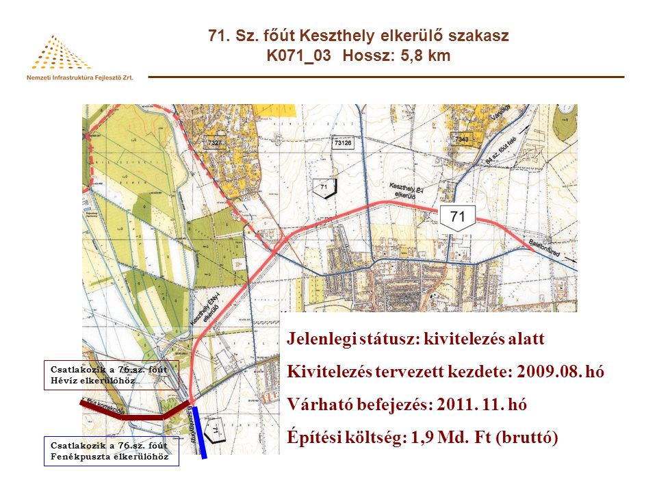 71. Sz. főút Keszthely elkerülő szakasz K071_03 Hossz: 5,8 km