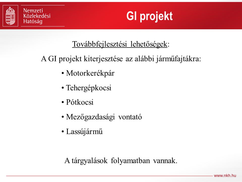 GI projekt GI projekt Továbbfejlesztési lehetőségek: