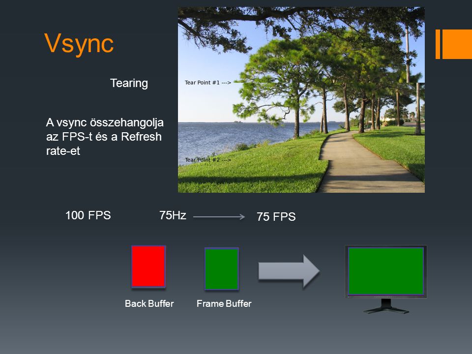 Vsync Tearing A vsync összehangolja az FPS-t és a Refresh rate-et