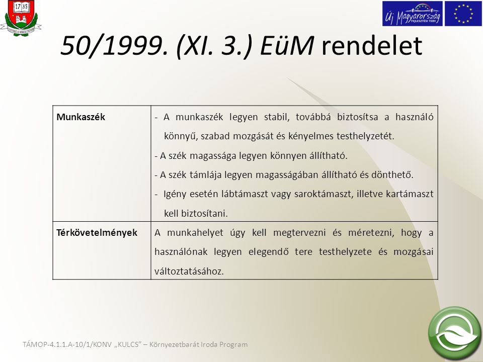 50/1999. (XI. 3.) EüM rendelet Munkaszék
