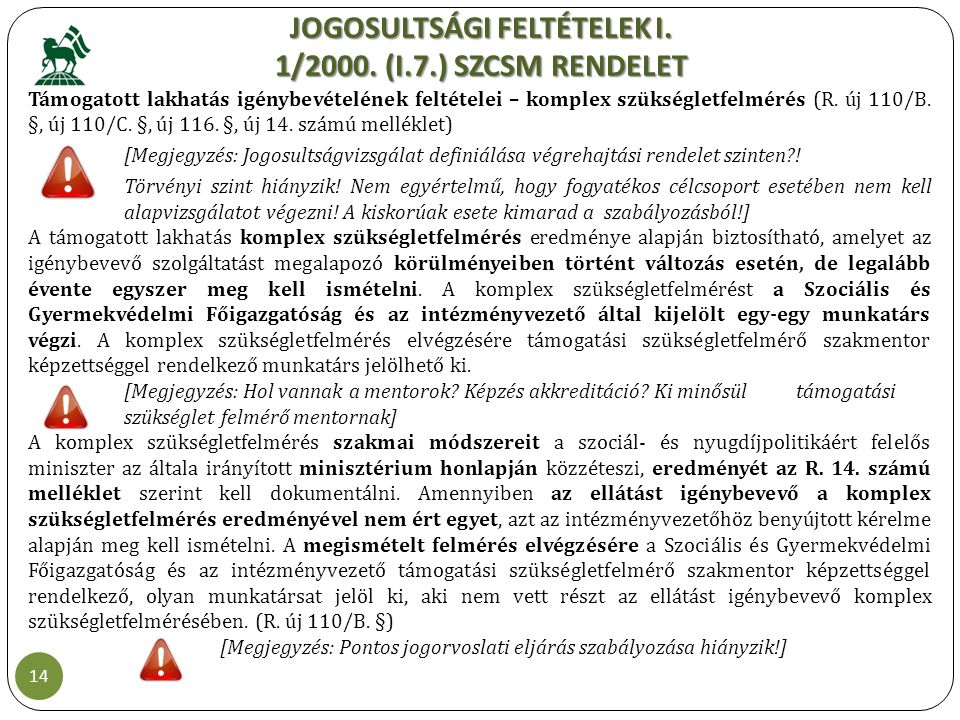 JOGOSULTSÁGI FELTÉTELEK I. 1/2000. (I.7.) SZCSM RENDELET