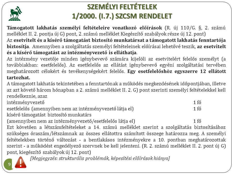 SZEMÉLYI FELTÉTELEK 1/2000. (I.7.) SZCSM RENDELET