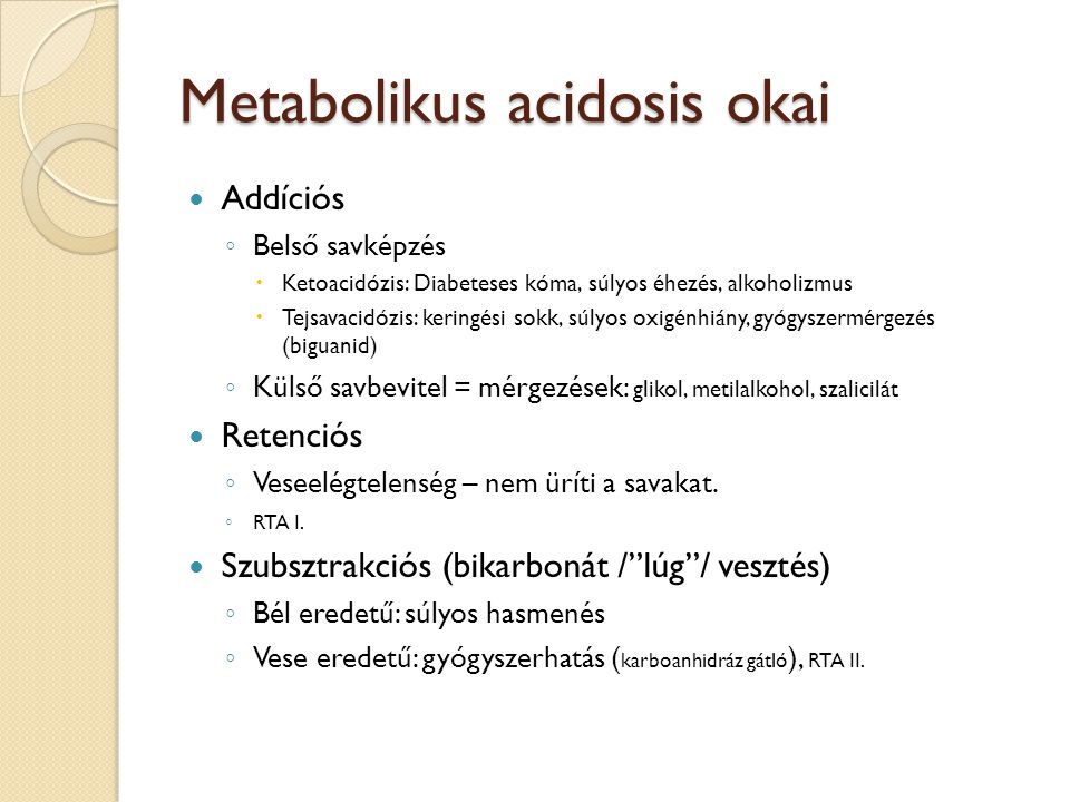 Metabolikus acidosis okai