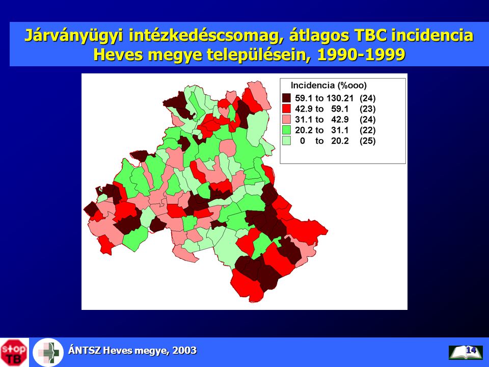 Járványügyi intézkedéscsomag, átlagos TBC incidencia Heves megye településein,