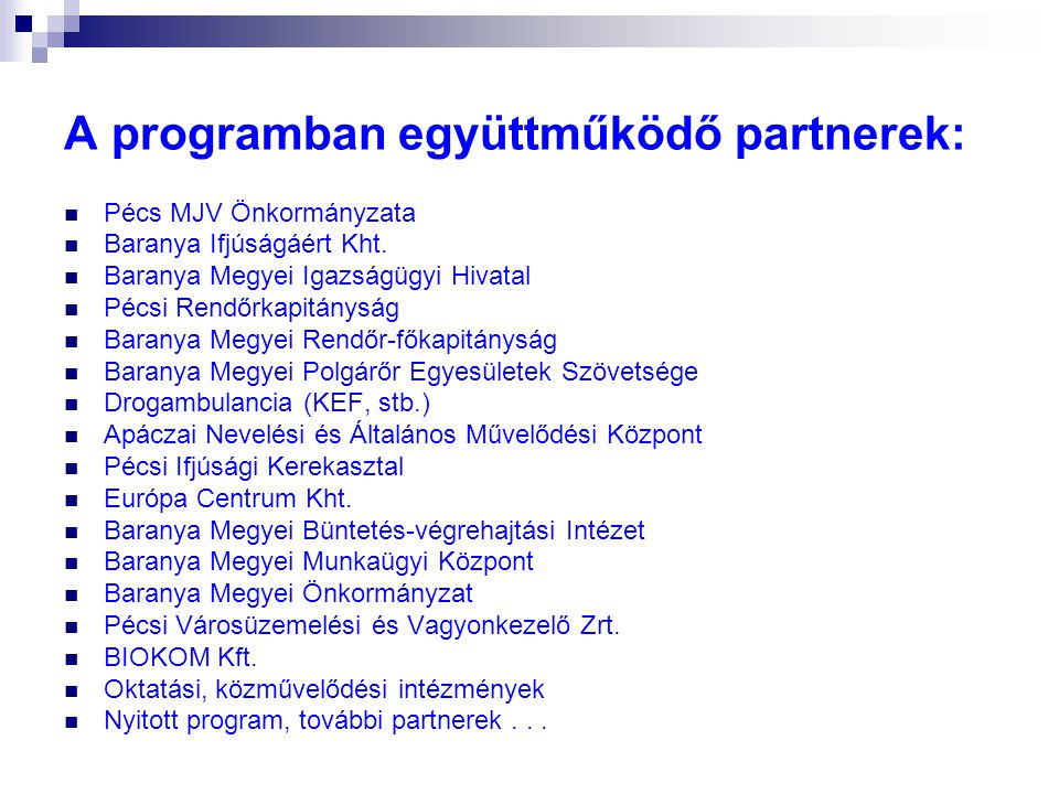 A programban együttműködő partnerek: