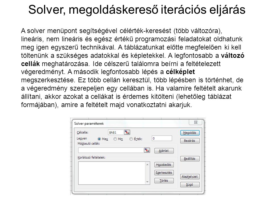 Solver, megoldáskereső iterációs eljárás