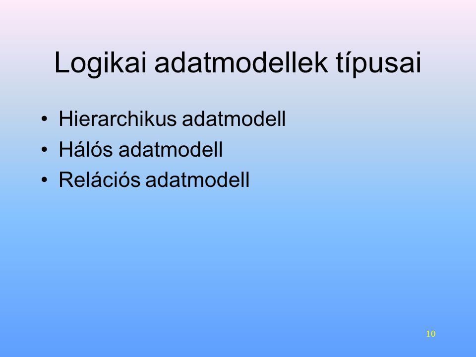 Logikai adatmodellek típusai