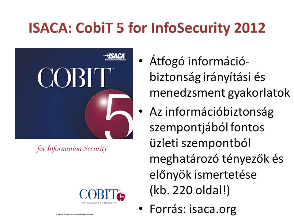 ISACA: CobiT 5 for InfoSecurity 2012