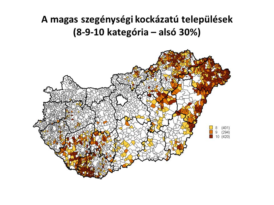 A magas szegénységi kockázatú települések ( kategória – alsó 30%)