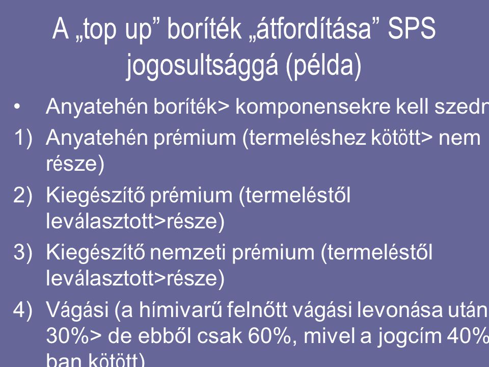 A „top up boríték „átfordítása SPS jogosultsággá (példa)
