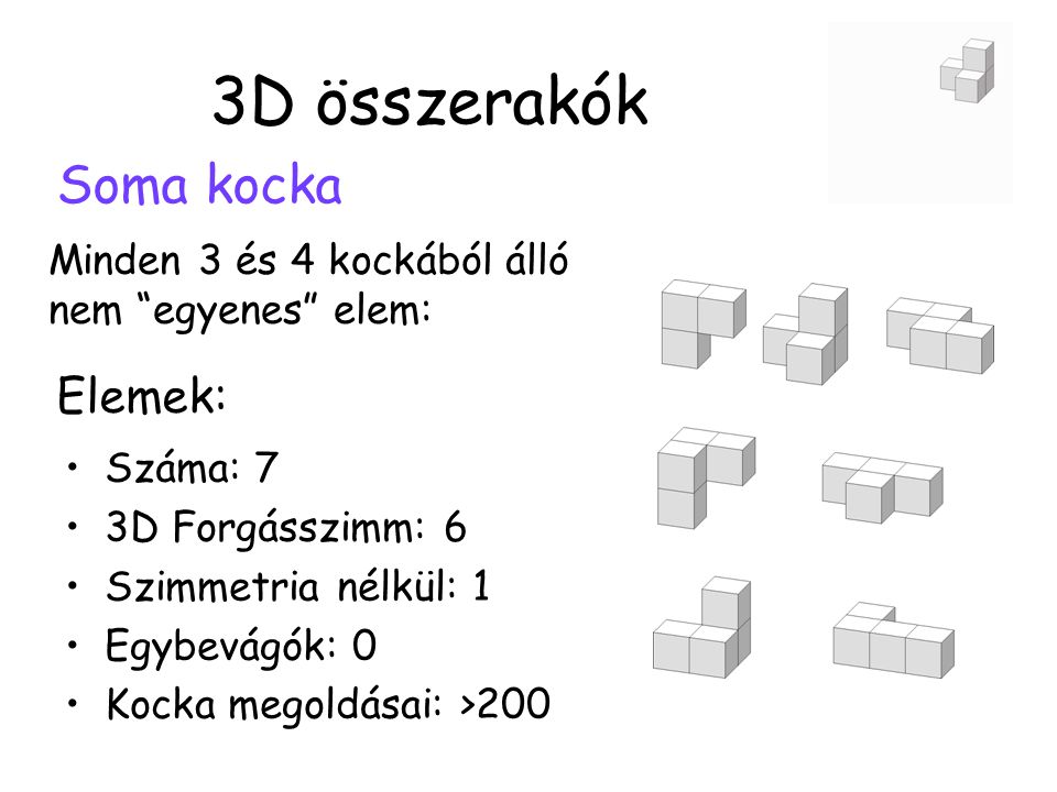 3D összerakók Soma kocka Elemek:
