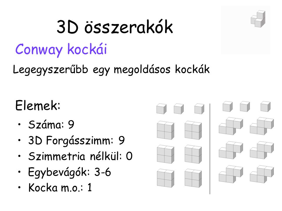 3D összerakók Conway kockái Elemek: