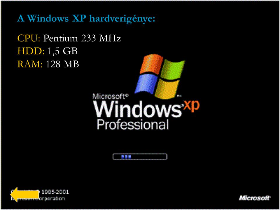 A Windows XP hardverigénye: