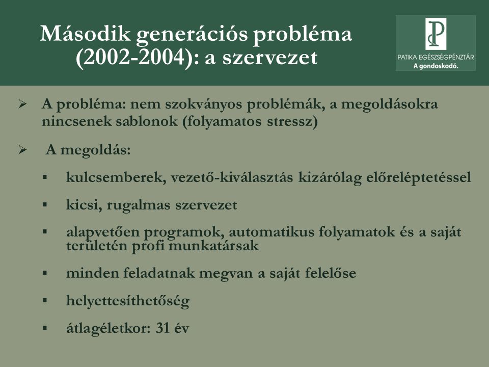Második generációs probléma ( ): a szervezet