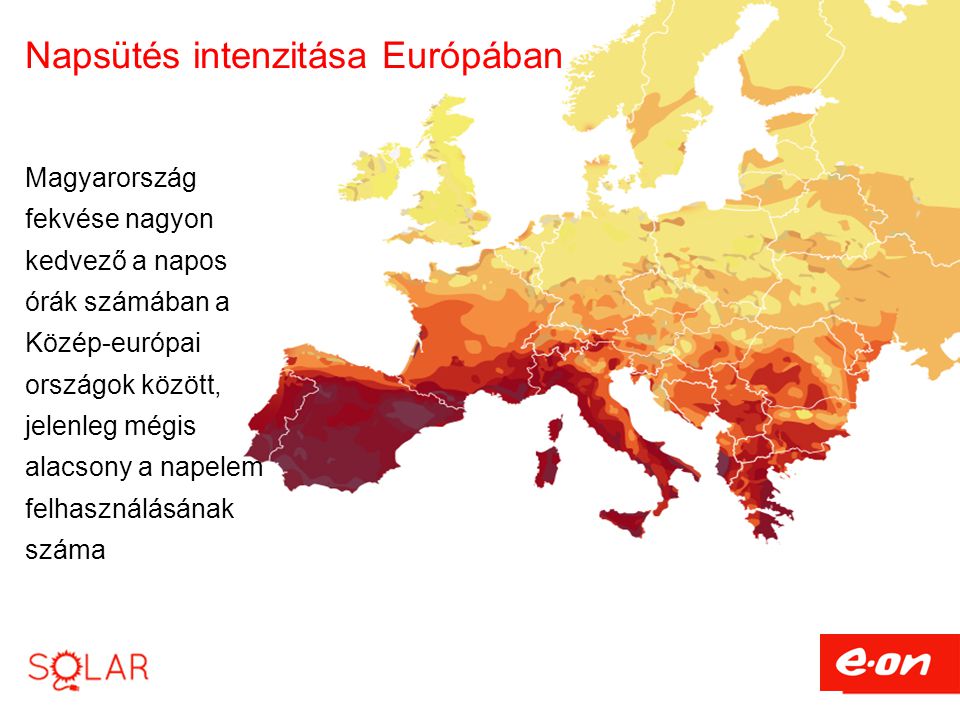 Napsütés intenzitása Európában
