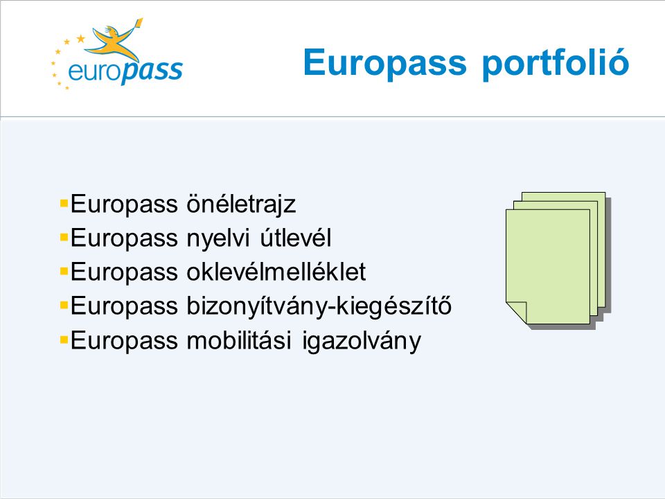 Europass portfolió Europass önéletrajz Europass nyelvi útlevél
