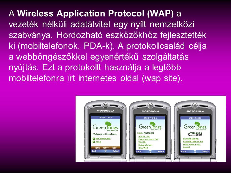 A Wireless Application Protocol (WAP) a vezeték nélküli adatátvitel egy nyílt nemzetközi szabványa.