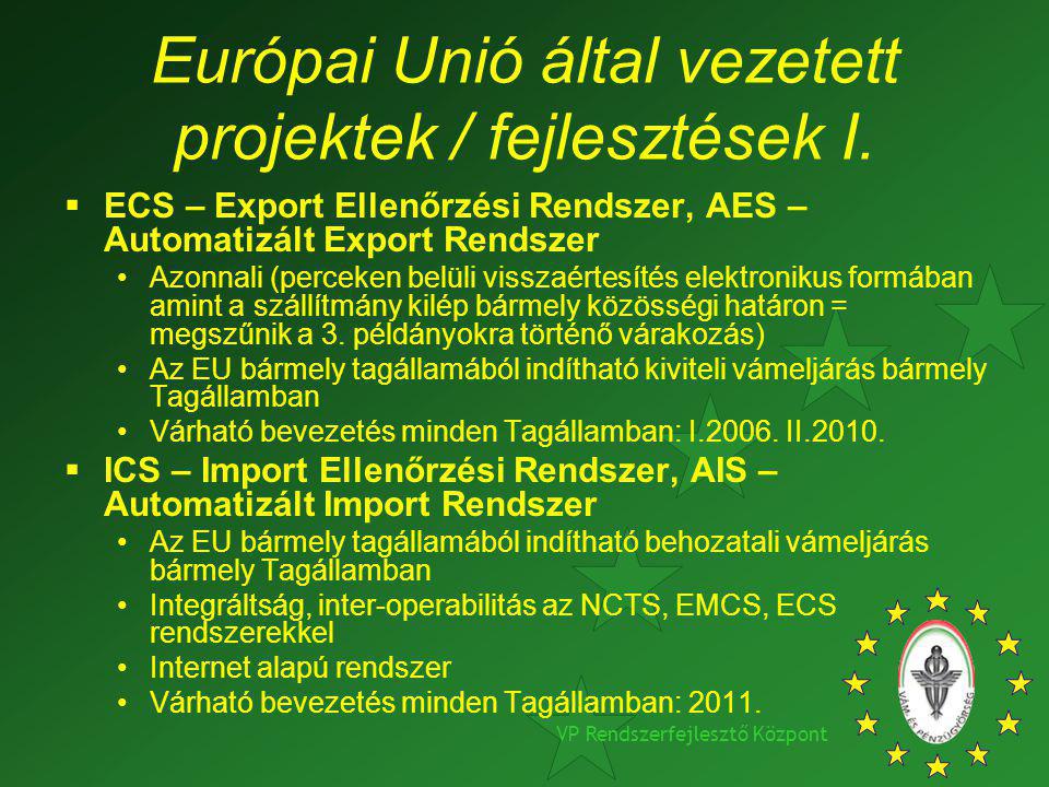 Európai Unió által vezetett projektek / fejlesztések I.
