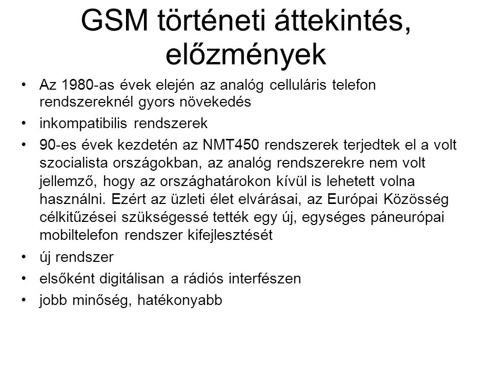 GSM történeti áttekintés, előzmények
